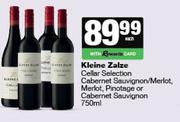 Kleine Zalze Cellar Selection Cab Sauv/Merlot,Pinotage Or Cab Sauv-750ml Each
