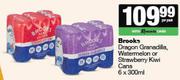 Brooks Dragon Granadilla,Watermelon Or Strawberry Kiwi Cans-6 x 300ml Per Pack