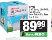 Spar UHT Long Life Milk (Full Cream, Low Fat Or Fat Free) 6 x 1Ltr-Each
