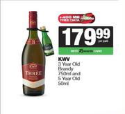 KWV 3 Year Old Brandy 750ml & 5 Year Old 50ml-Per Pack