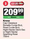 Krone Cap Classique Borealis Cuvee Brut,Rose,Night Nectar Demi Sec Or Sparkling Rose-750ml Each