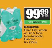 Belgravia Gin & Dry Lemon Or Gin & Tonic Non-Alcoholic Handies 6 x275ml-Per Pack