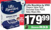 Little Munchkins By Spar Diaper Value Pack Assorted Sizes Plus Baby Wipes 80s Pack-For Both