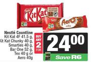 Nestle Kit Kat 4F 41.5g, Kit Kat Chunky 40g, Smarties 40g, BarOne 52g, Tex/Aero 40g-For Any 2