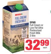 Spar Full Cream Or Low Fat Ultra Pasteurised Fresh Milk-2Ltr Each