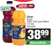 Clover Krush 100% Fruit Juice Blend Assorted-1.5Ltr Each
