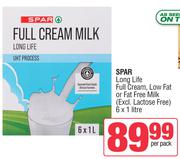 Spar Long Life Full Cream, Low Fat Or Fat Free Milk-6 x 1L Per Pack