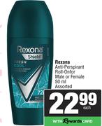 Rexona Anti-Perspirant Roll-On For Male Or Female Assorted-50ml Each