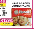 Huggies Jumbo Packs Size 3,4 And 5-Each