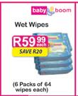 Baby Boom Wet Wipes-6x64's Each