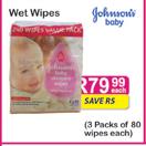 Johnson's Baby Wet Wipes-3x80's Each