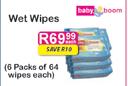 Baby Boom Wet Wipes - 6 Pack x 64's Each