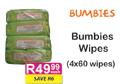 Bumbies Wipes - 4x60 Wipes