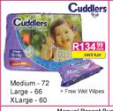 Cuddlers Nappies - Medium - 72's/Large - 66's/XLarge - 60's