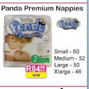 Panda Premium Nappies - Small 60's/Medium 52's/Large 50's/Xlarge 46's