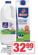 Clover Fresh Milk Or UP Full Cream Or 2% Low Fat-2L