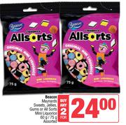 Beacon Maynards Sweets,Jellies,Gums Or All Sorts Mini Liquorice Assorted-For 2 x 60g/75g