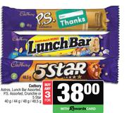 Cadbury Astros,Lunch Bar,P.S,Crunchie Or 5 Star-For 3 x 40g,44g,48g,48.5g