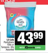 Lil-Lets Pantyliners 100s Or Tampons 32s