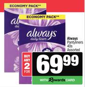 Always Pantyliners Assorted-For 2 x 40s