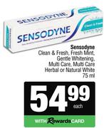 Sensodyne Clean & Fresh,Fresh Mint,Gentle Whitening,Multi Care,Herbal Or Natural White-75ml