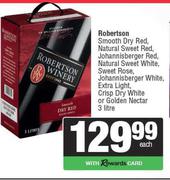 Robertson Smooth Dry Red,NL Sweet Red,NL Sweet White,Extra Light Crisp Dry White Or Golden Nectar-3L
