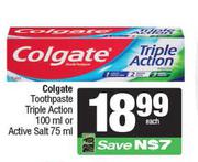 Colgate Toothpaste Triple Action 100ml Or Active Salt 75ml-Each