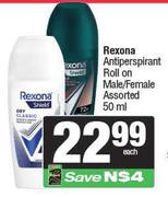Rexiona Anti Perspirant Roll On Male/Female Assorted-50ml Each