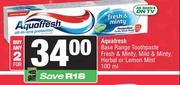 Aquafresh Base Range Toothpaste Fresh & Minty,Mild & Minty,Herbal Or Lemon Mint-For 2 x 100ml
