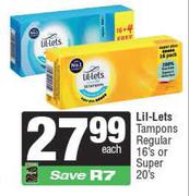 Lil Lets Tampons Regular 16s Or Super 20s