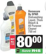 Homecare By Spar Dishwashing Liquid,Thick Bleach & All Purpose Cleaner-750ml For All