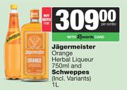 Jagermeister Orange Herbal Liqueur 750ml & Schweppes 1L-Both For