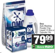 Omo Auto Washing Powder 2Kg, Liquid 1.5L Or Capsules 14s