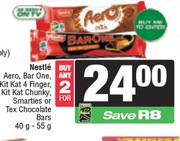 Nestle Aero,Barone,Kitkat 4 Finger,Kitkat Chunky,Smarties Or Tex Chocolate Bars-For 2 x 40g-55g