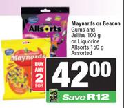 Maynards Or Beacon Gums & Jellies 100g Or Liquorice Allsorts-For 2 x 150g