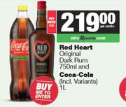 Red Heart Original Dark Rum 750ml & Coca Cola 1L