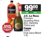 J.C.Le Roux Premium Sparkling Wine 750ml & Cappy 100% Fruit Juice Blend 1.5L