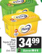 Flora Regular 50% Or Light 40% Spread (Excl Gold)-500g Each