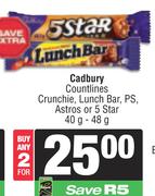 Cadbury Countlines Crunchie, Lunch Bar, PS, Astros Or 5 Star -For Any 2 x 40g/48g