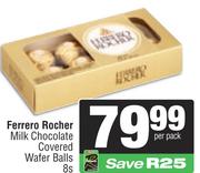 Ferrero Rocher Milk Chocolate Covered Wafer Balls-8s Per Pack