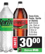 Coca-Cola, Fanta Sprite Or Stoney Soft Drink Lite, Diet Or Zero Range 2Ltr Or 2.25 Ltr-For Any 2