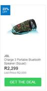JBL Charge 3 Portable Bluetooth Speaker (Squad)