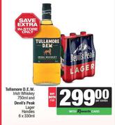 Tullamore D.E.W Irish Whisky 750ml & Devil's Peak Lager Handies 6 x 330ml-Both For
