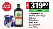 Jagermeister Herbal Or Orange Liqueur 750ml & Red Bull Energy Drink 4 x 250ml-For Both
