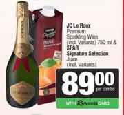 J.C.Le Roux Premium Sparkline Wine 750ml & Spar Signature Selection Juice-Per Combo