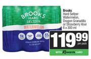 Brooks Hard Seltzer Watermelon,Dragon Granadilla Or Strawberry Kiwi-6 x 300ml Per Pack