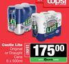 Castle Lite Original Or Draught Cans-For 2 x 6 x 500ml