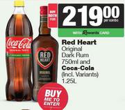 Red Heart Original Dark Rum 750ml & Coca Cola 1.25L-For Both
