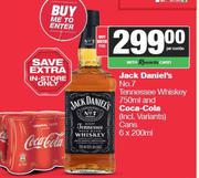 Jack Daniel's No.7 Tennessee Whisky & Coca Cola Cans 6 x 200ml-For Both