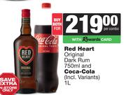 Red Heart Original Dark Rum 750ml & Coca Cola 1L-Both For